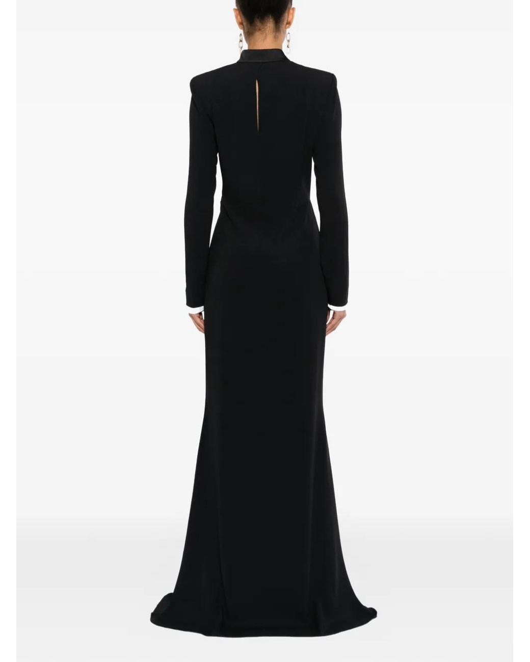 Tom Ford Black Satin-Panelled High-Neck Dress