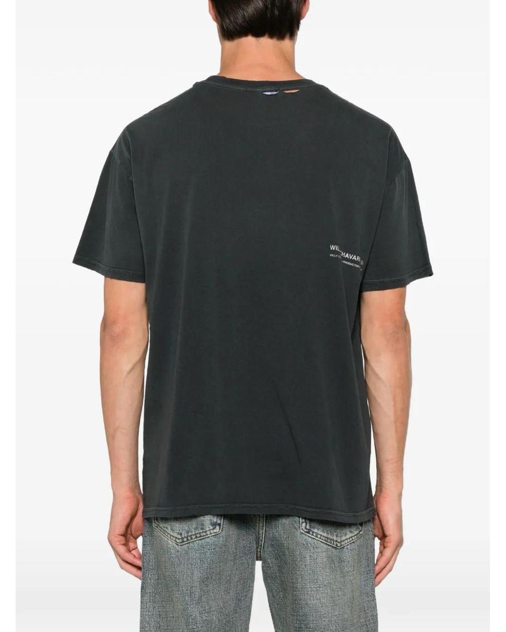 Willy Chavarria Black Graphic-Print Distressed T-Shirt for men