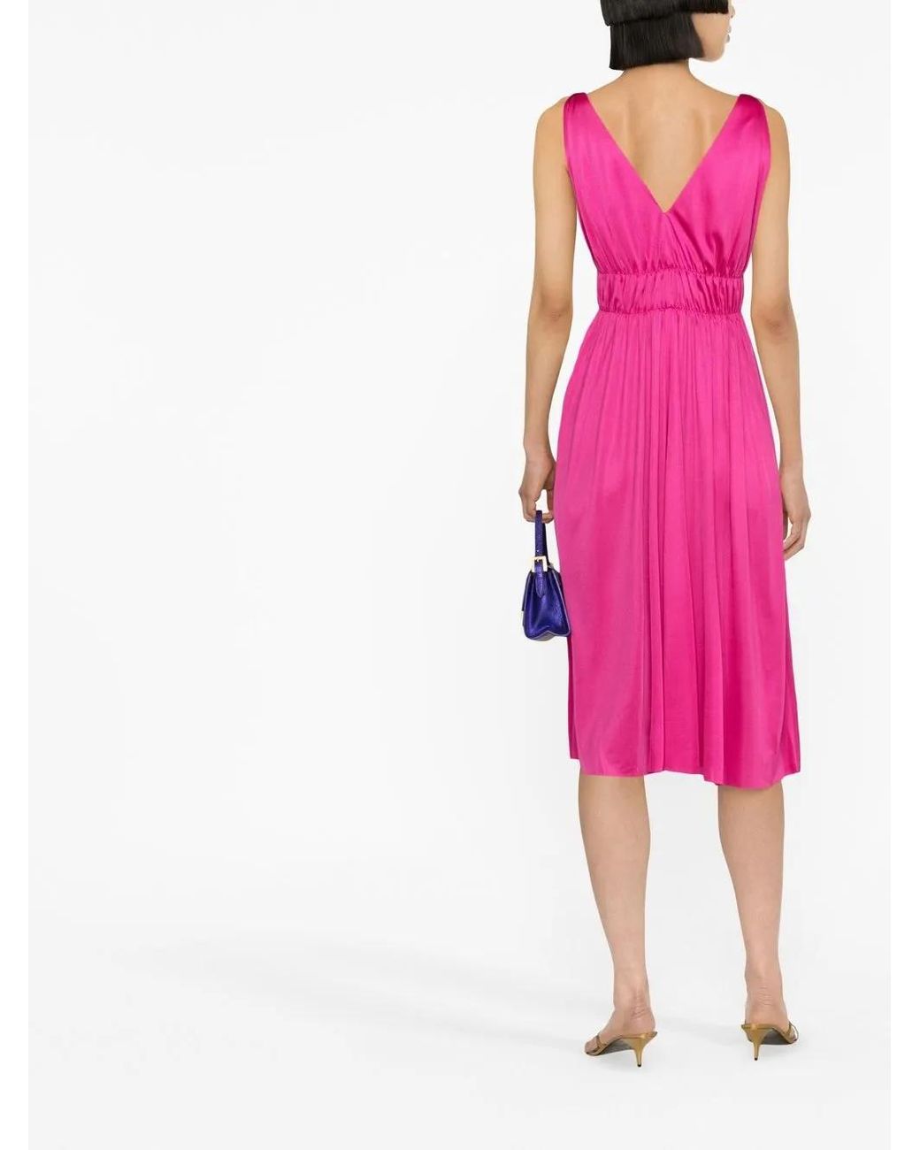 P.A.R.O.S.H. Pink V-Neck Midi Dress