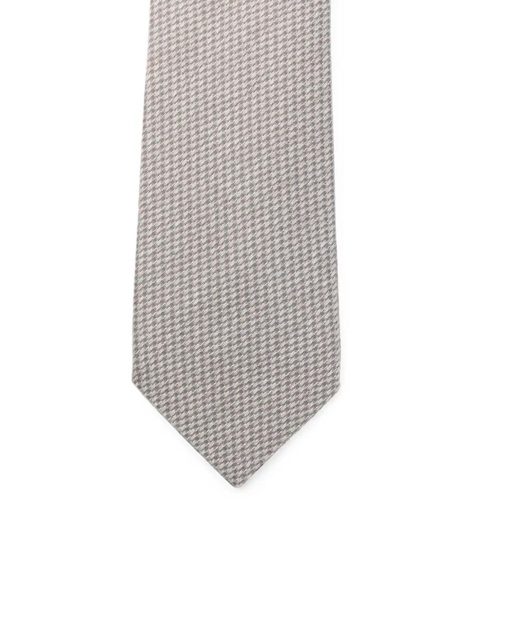 Canali White Houndstooth-Pattern Silk Tie for men