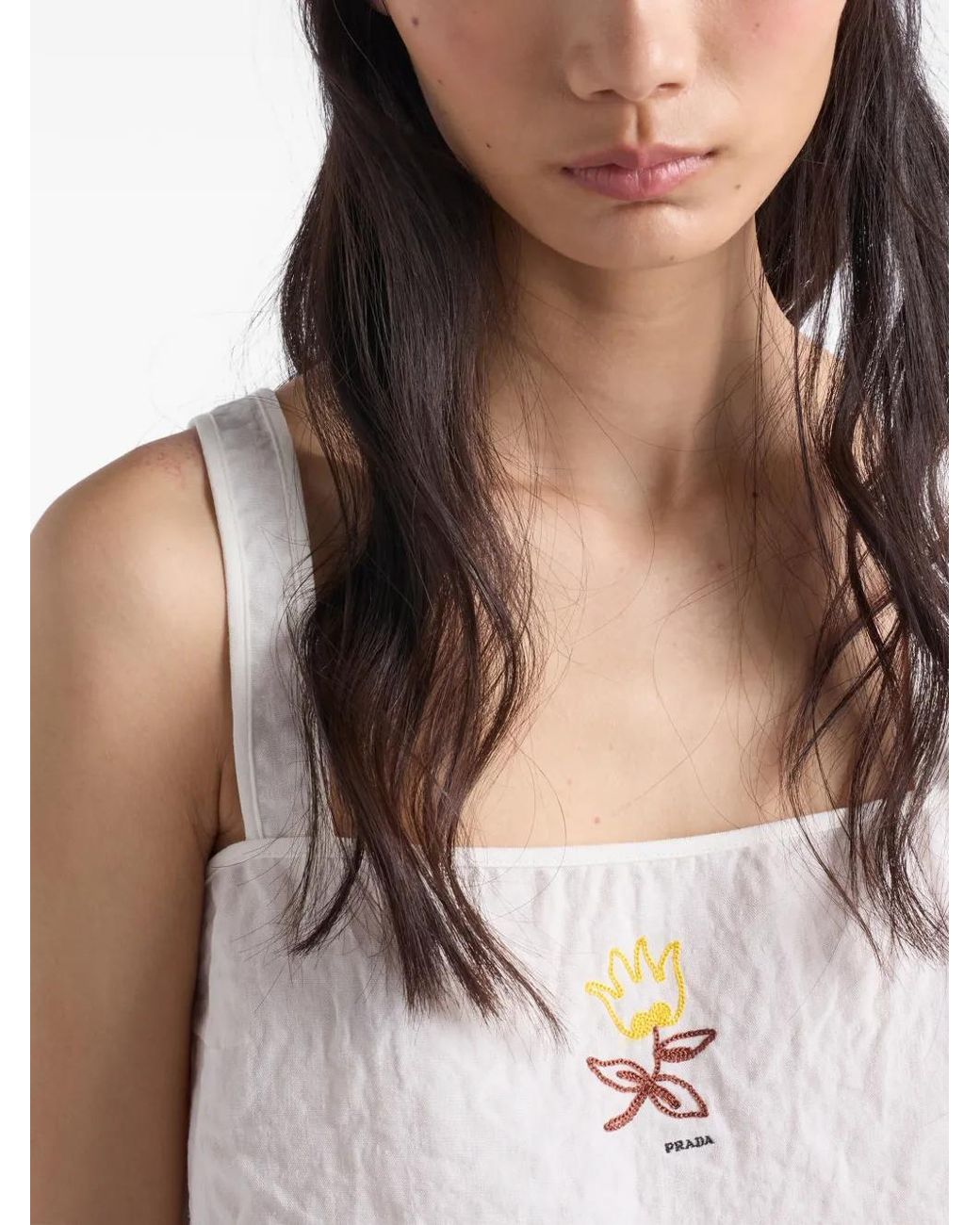 Prada White Embroidered Linen Top