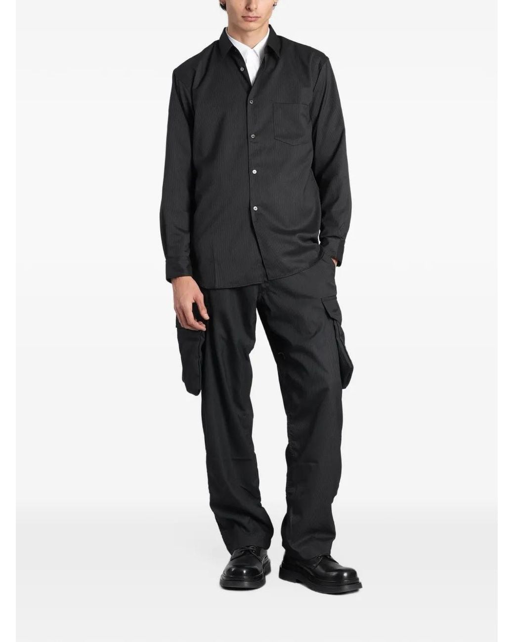 Comme des Garçons Black Stripe-Pattern Patch-Pocket Shirt for men