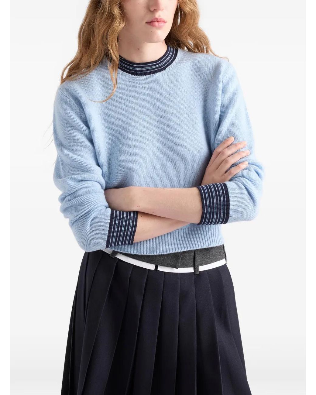 Prada Blue Cashmere Crew-Neck Sweater
