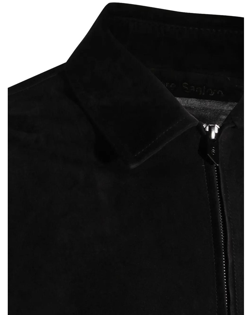 Salvatore Santoro Black Zip-Up Suede Jacket for men