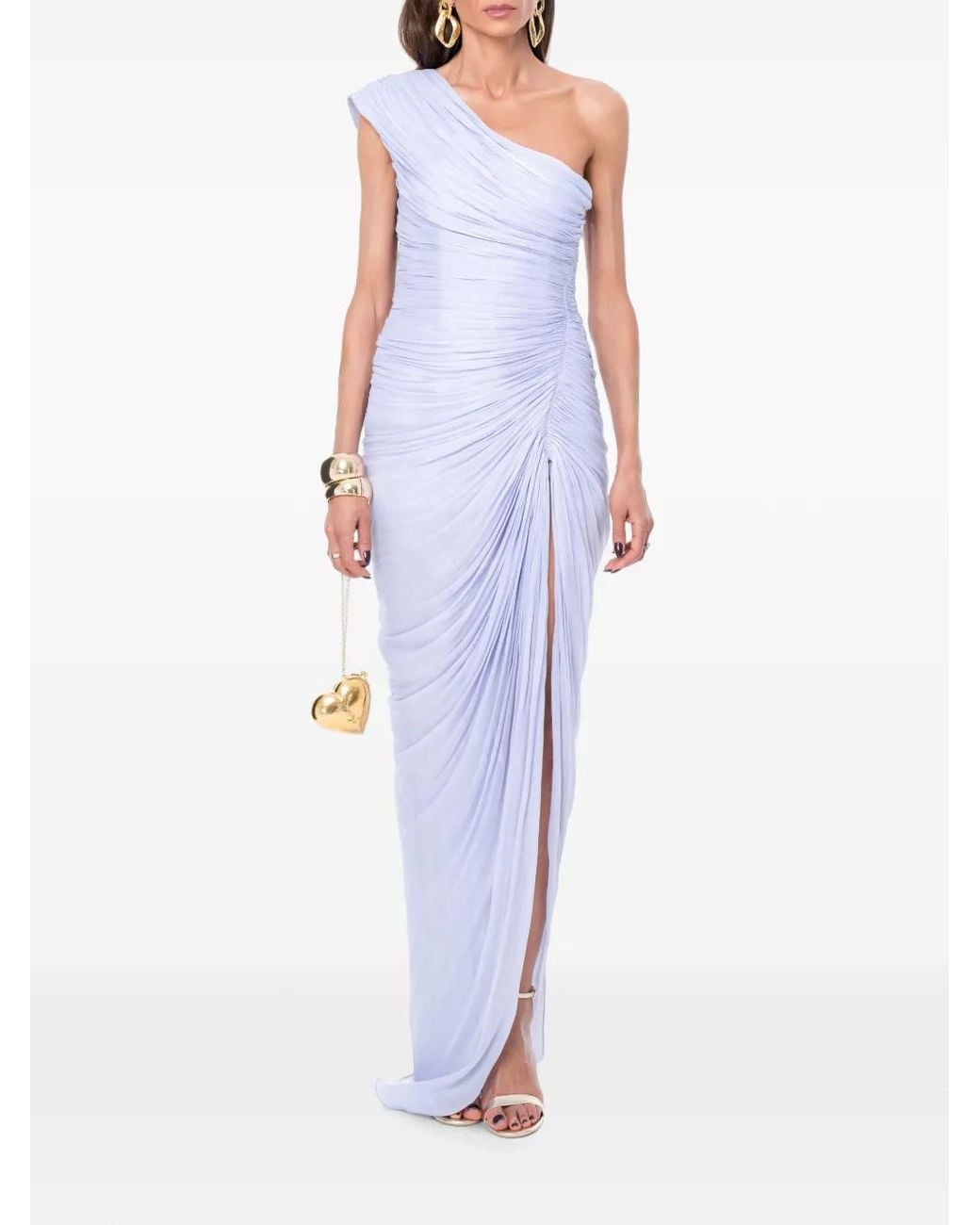 Ana Radu White Celeste One-Shoulder Ruched Gown