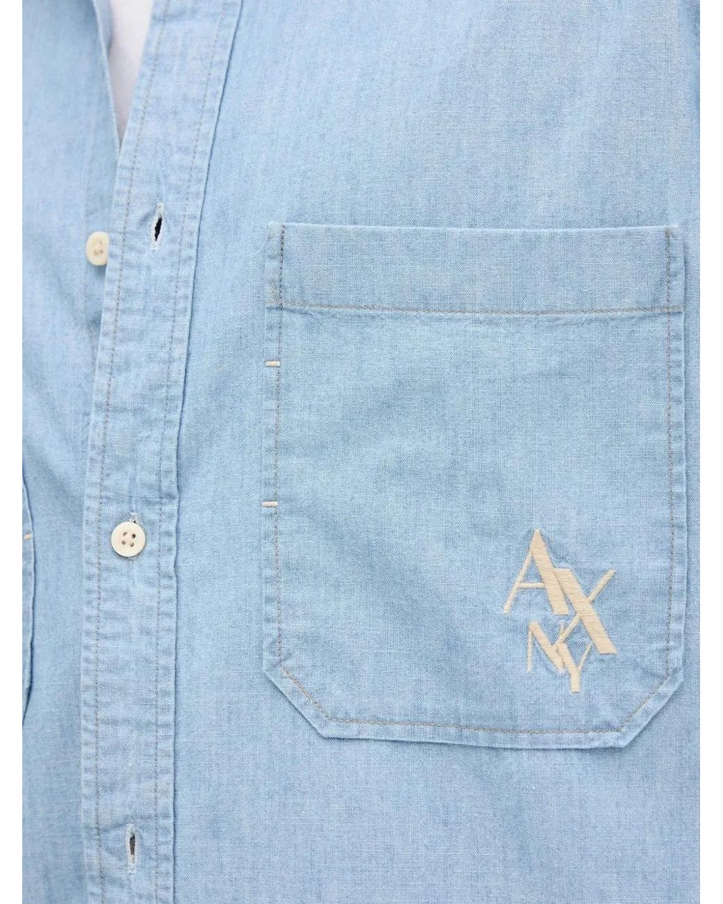 ARMANI EXCHANGE Blue Pocket Embroidered Shirt for men