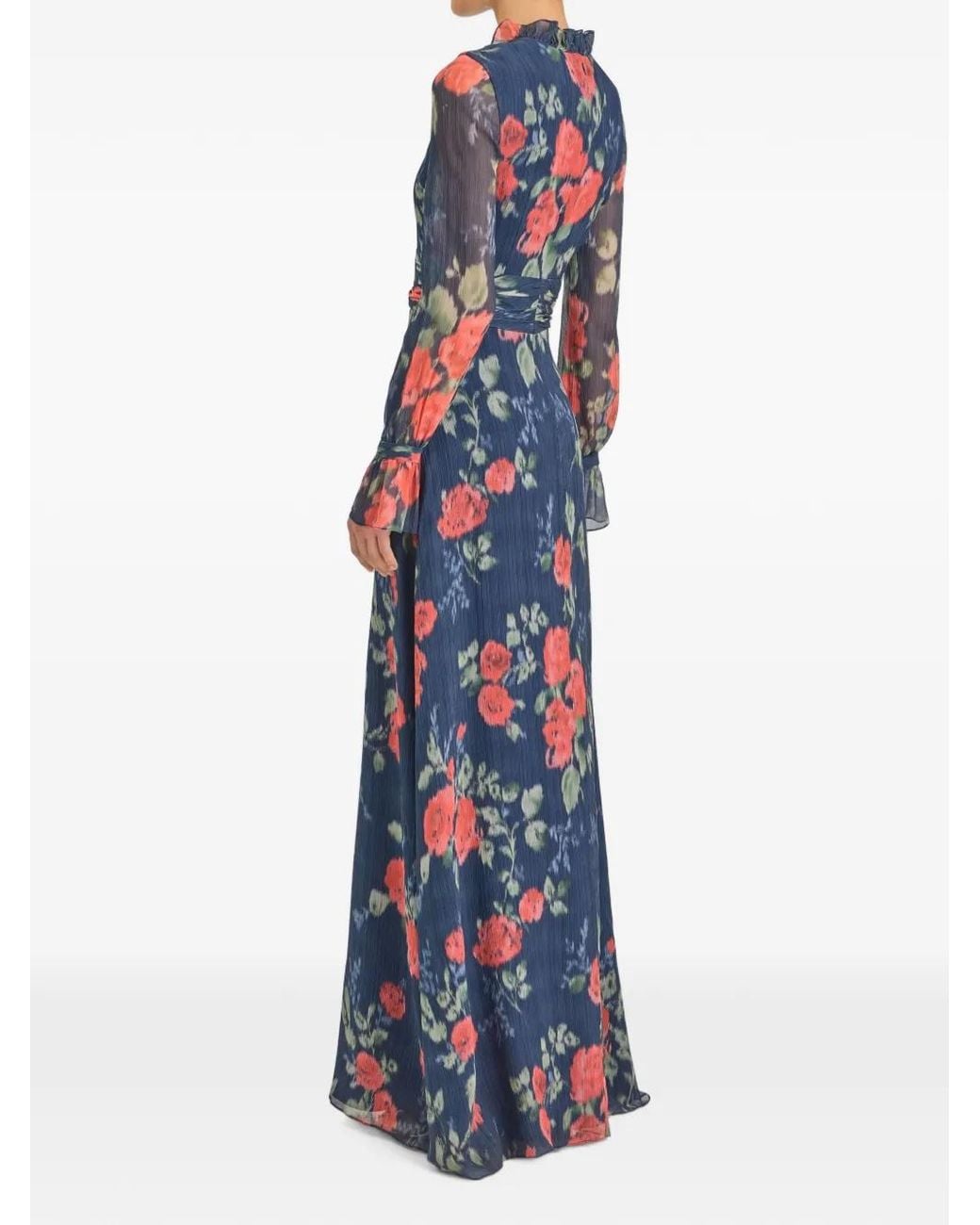Markarian Blue Adelaide Floral-Print Ruffled Gown