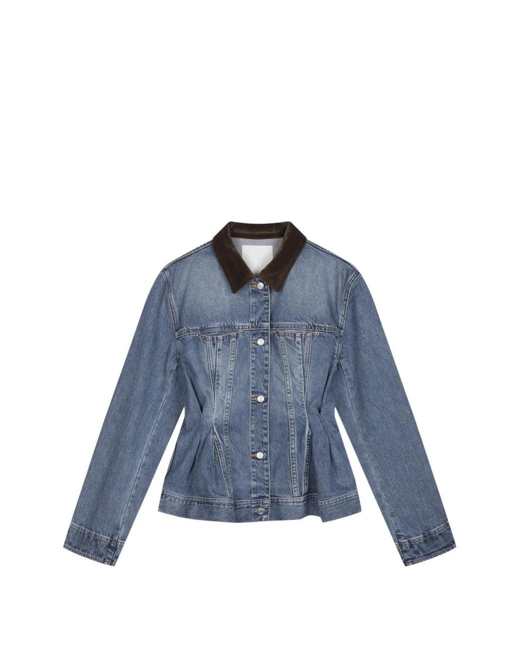 JNBY Blue Pleated Corduroy-Collar Denim Jacket