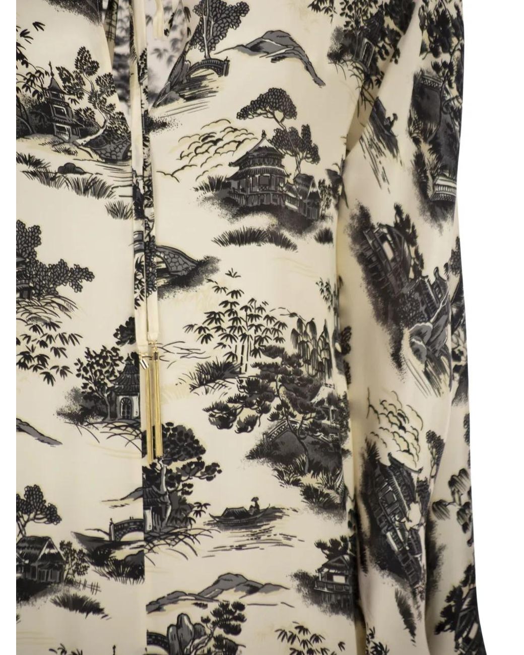 Max Mara White Landscape-Print Drawstring Maxi Dress