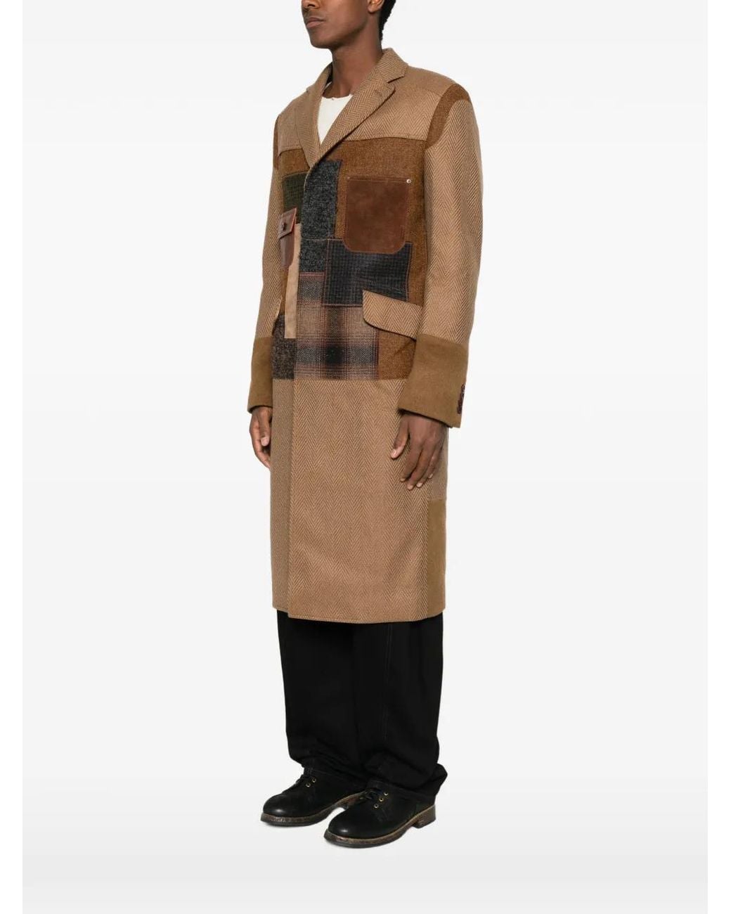 Junya Watanabe Brown Patchwork Herringbone Coat for men