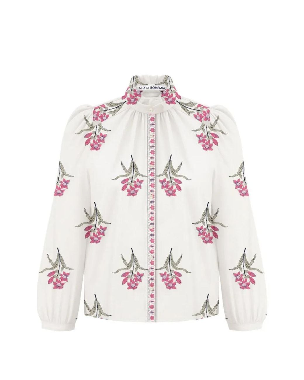 Alix Of Bohemia White Annabel Floral-Print Ruffle Shirt
