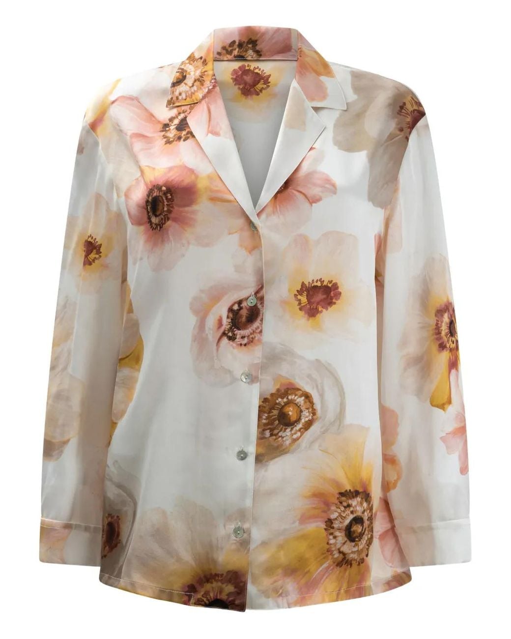 SLEEP NO MORE Natural Floral-Print Silk Shirt