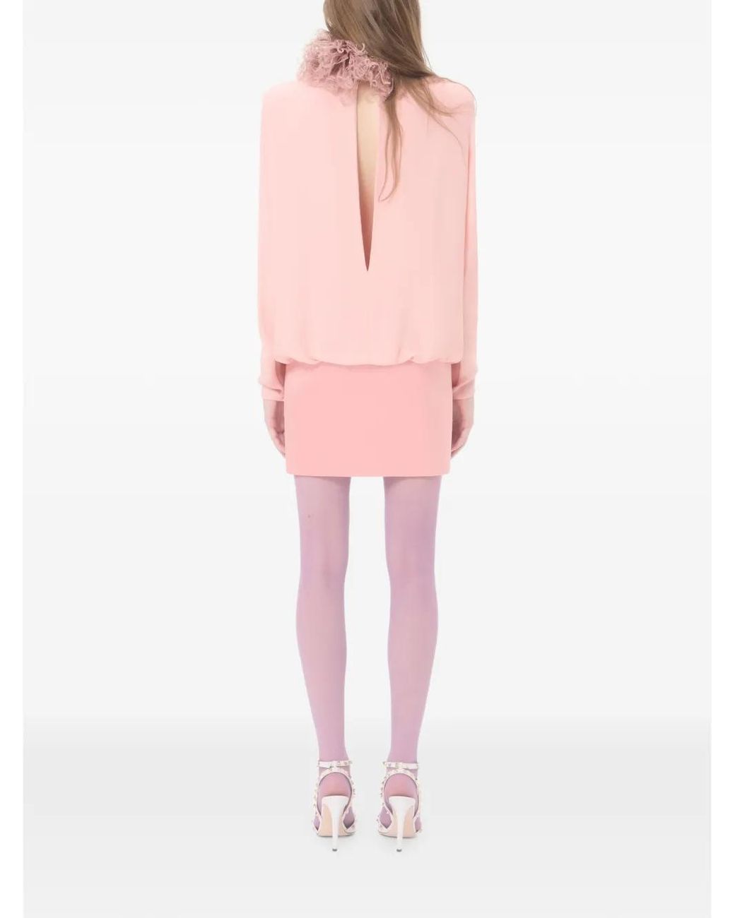 Valentino Garavani Pink Feather-Trim Georgette Mini Dress