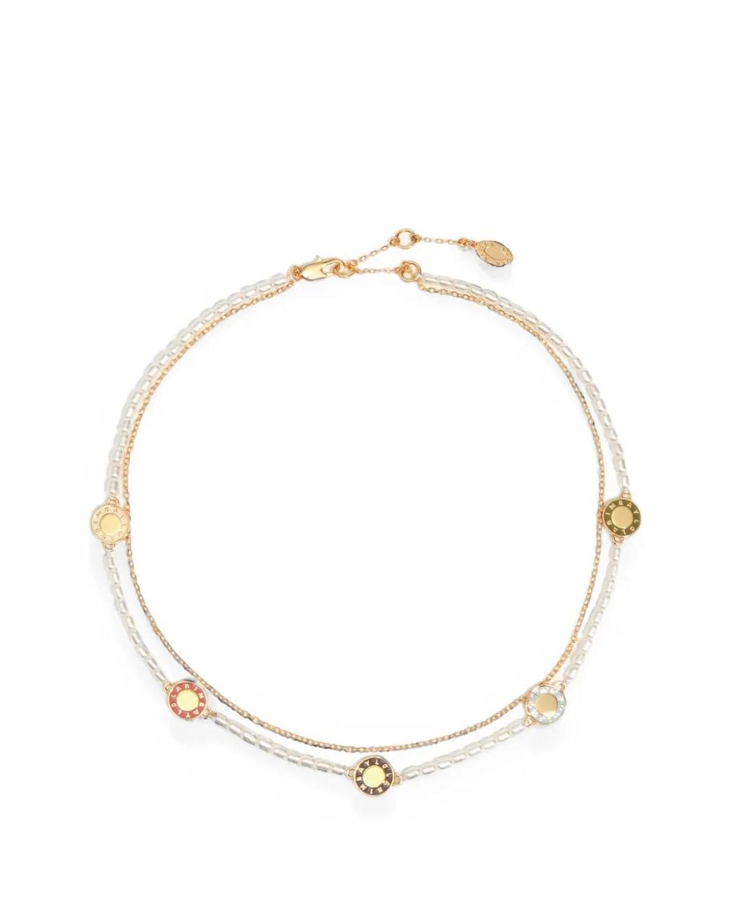Bimba Y Lola Metallic Pearl Necklace And Multicolored Logo Chain
