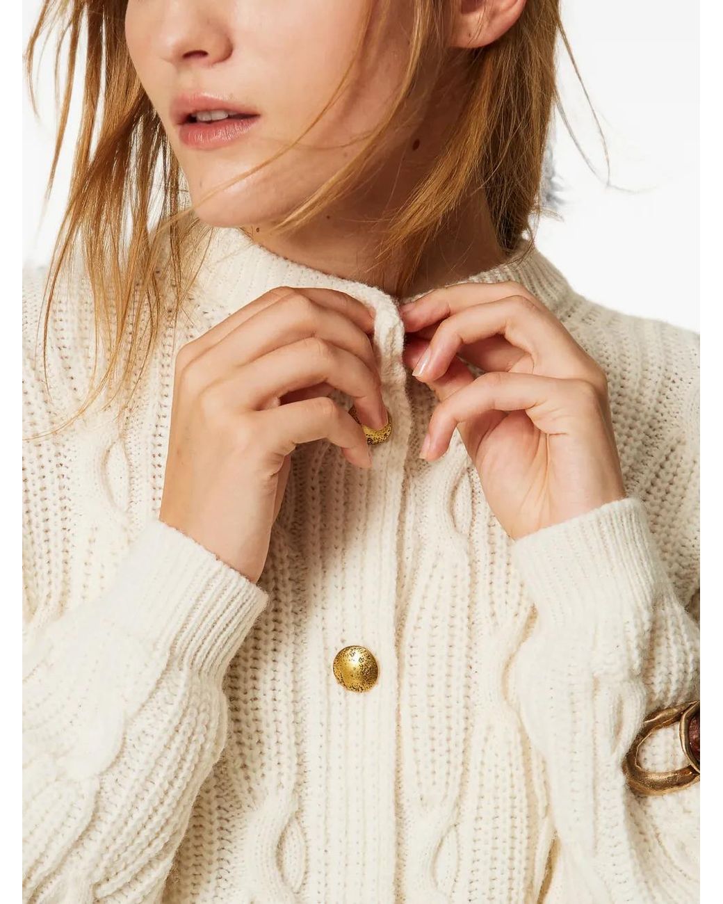 Twinset White Cropped Wool-Blend Cardigan
