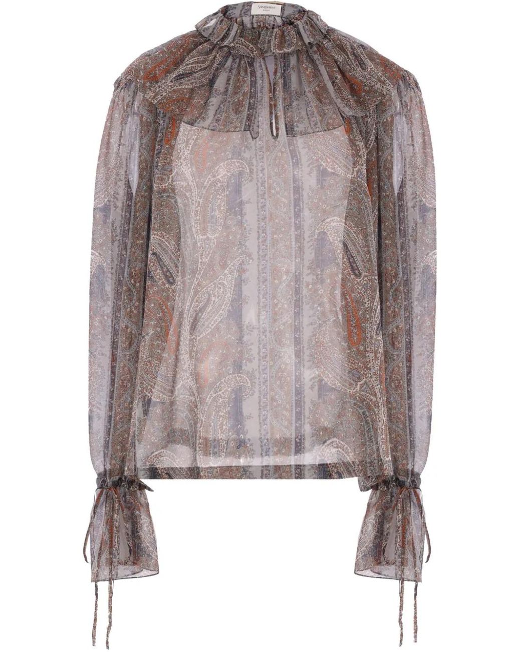 Saint Laurent Natural Paisley-Print Silk Blouse