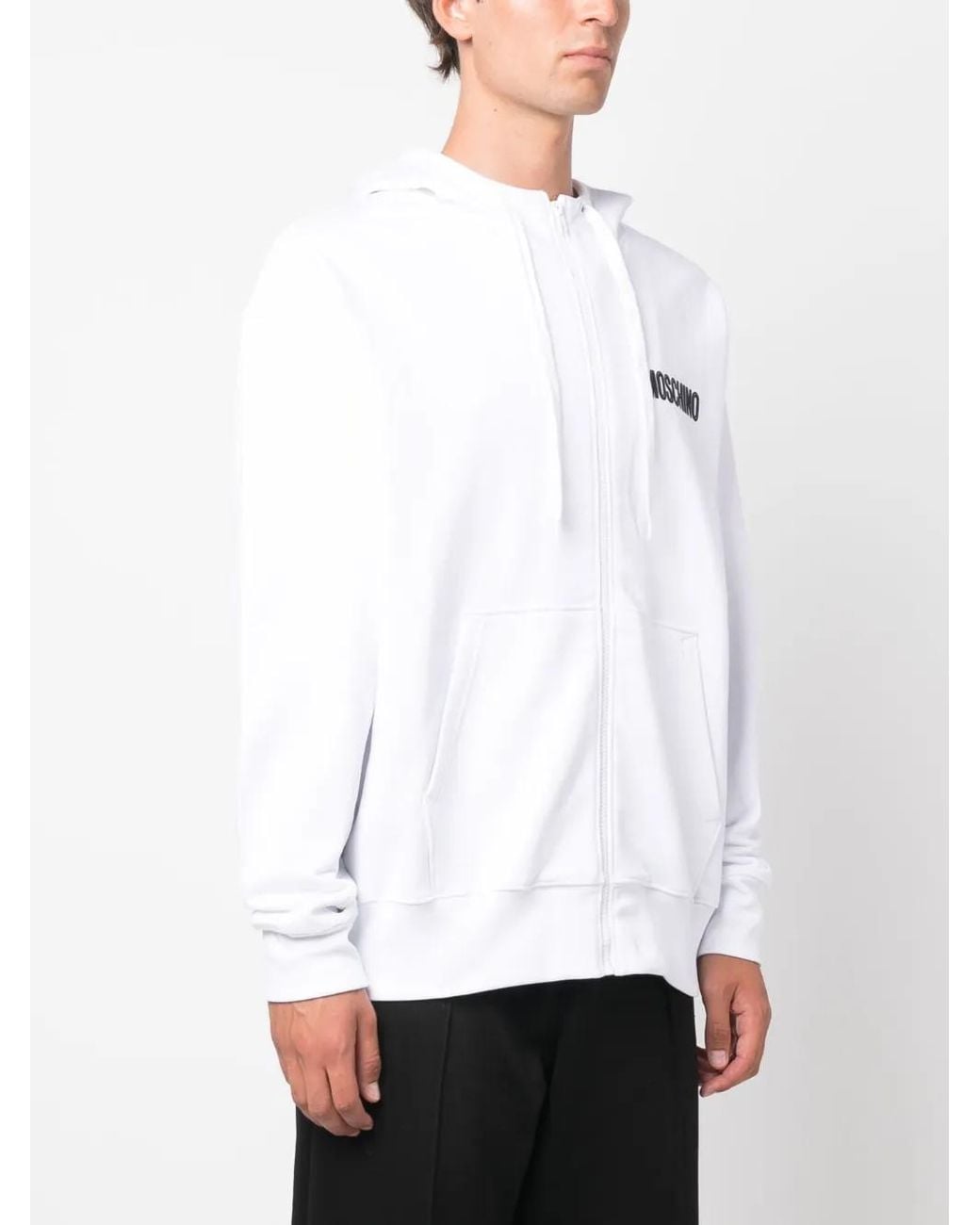 Moschino White Teddy-Print Cotton Hoodie for men