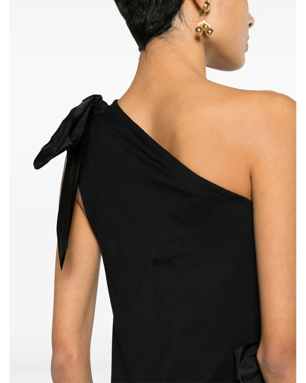 MSGM Black One-Shoulder Bow-Detailed Dress
