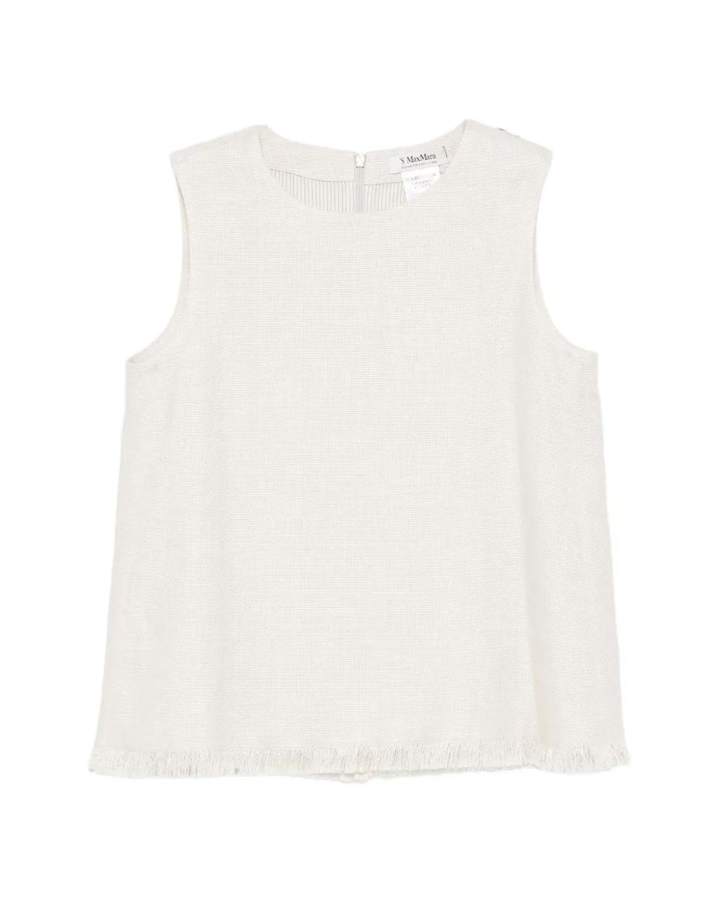 Max Mara White Anika Fringed Round-Neck Top