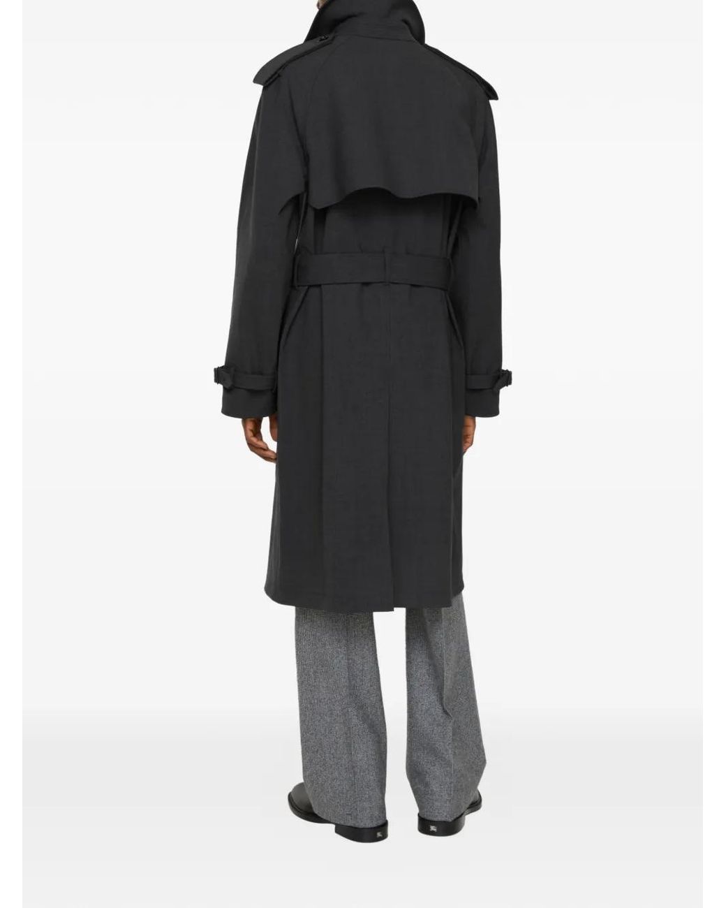Burberry Black Long Bonded Stretch Wool Trench Coat for men