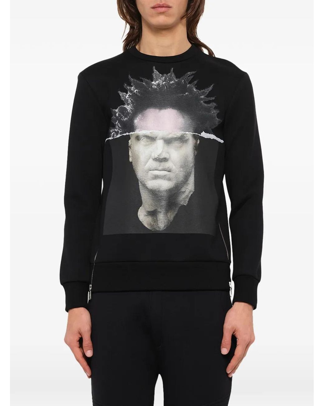 Neil Barrett Black Marcus Graphic-Print Zip-Detail Sweater for men