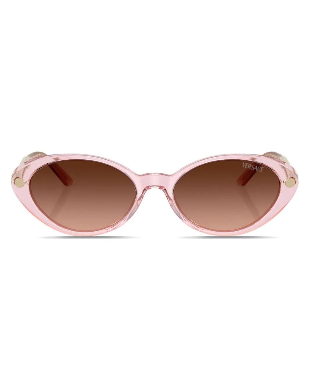 Versace Brown Greca-Plaque Oval-Frame Sunglasses