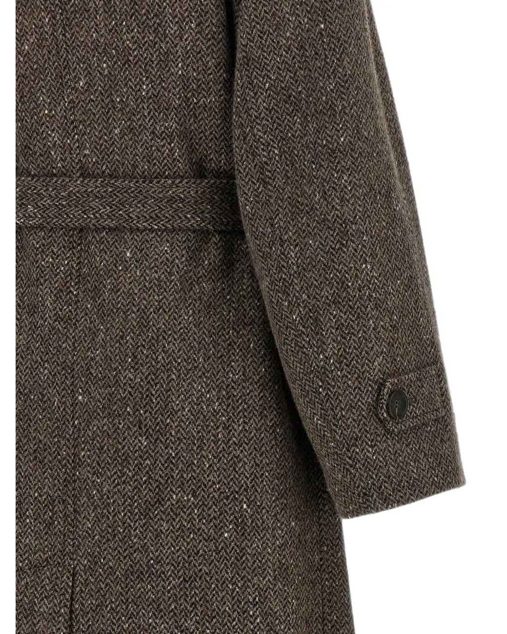 Brunello Cucinelli Brown Sparkling Chevron-Pattern Coat