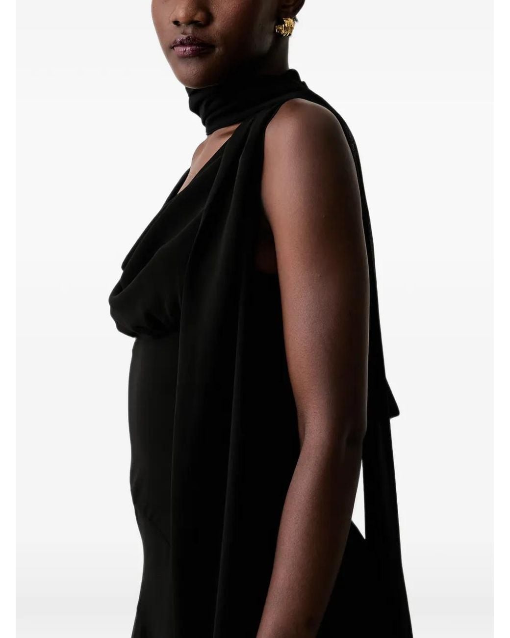 Never Fully Dressed Black Cowl-Neck Ruffled Dress
