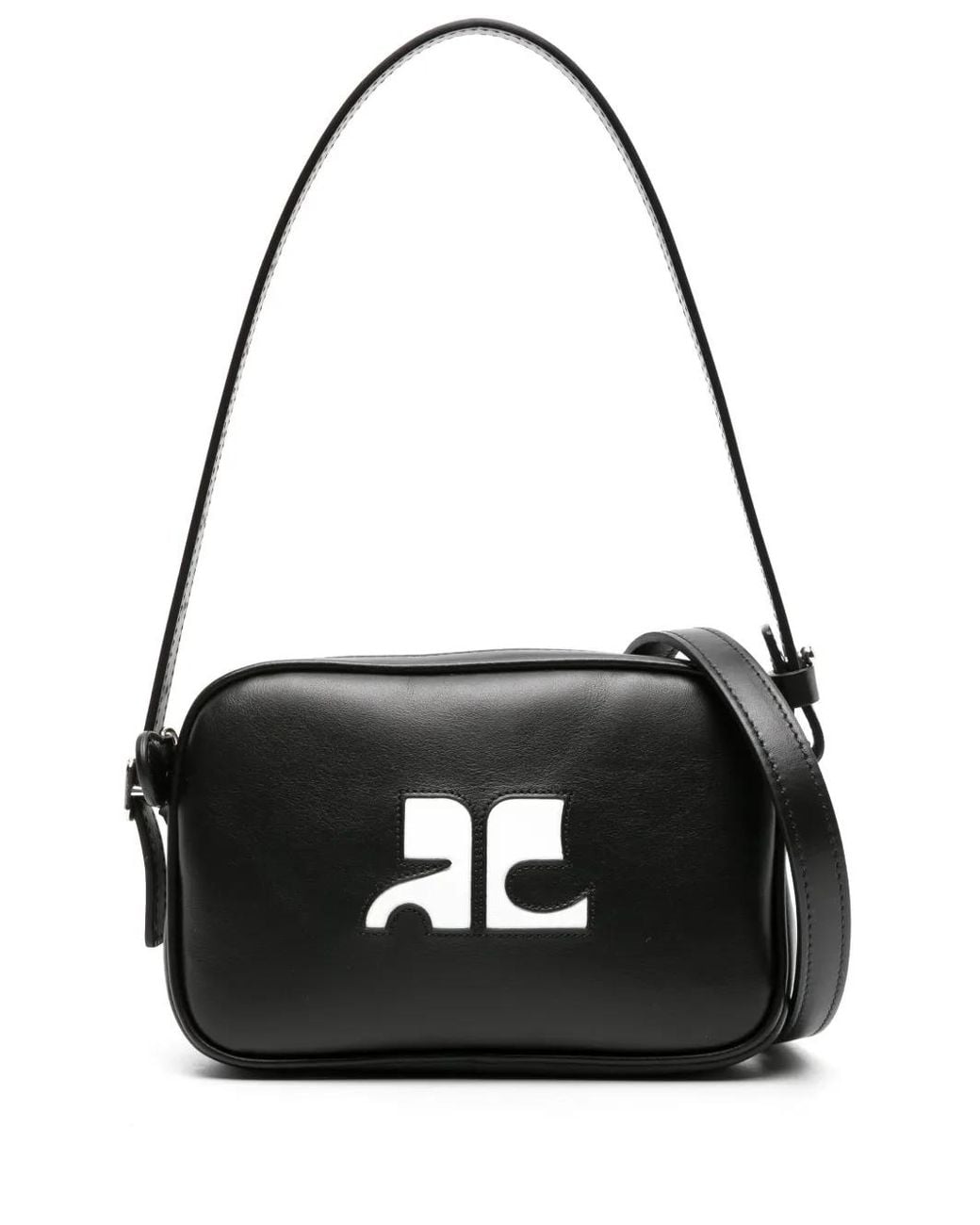 Courreges Black Logo-Appliqué Leather Shoulder Bag