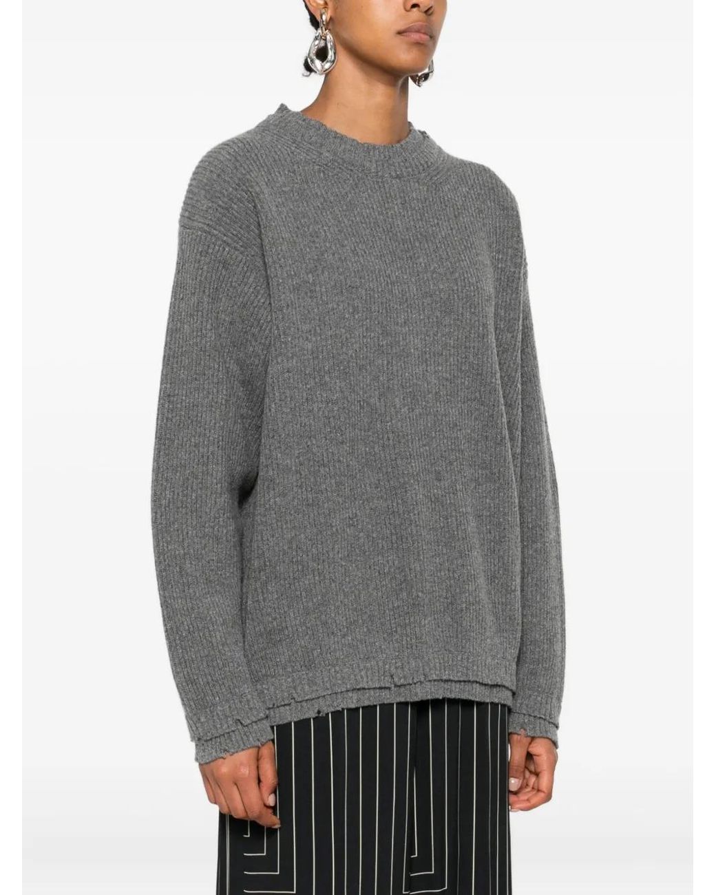 FEDERICO CINA Gray Ribbed Wool Sweater