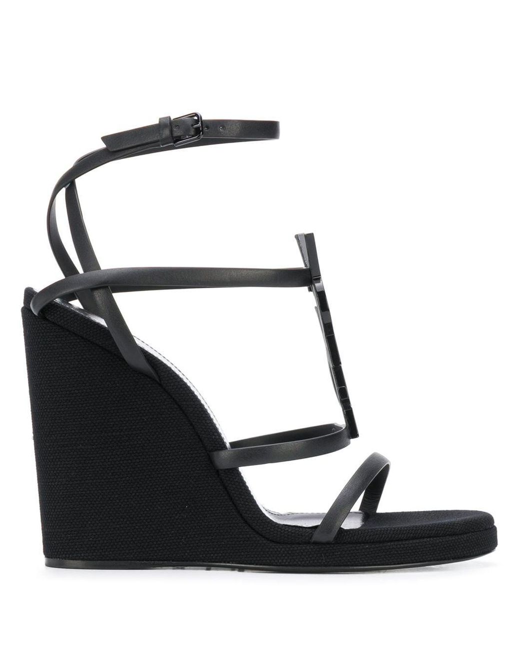 Saint Laurent Leer Opyum Sandalen Met Sleehak in het Zwart - Lyst