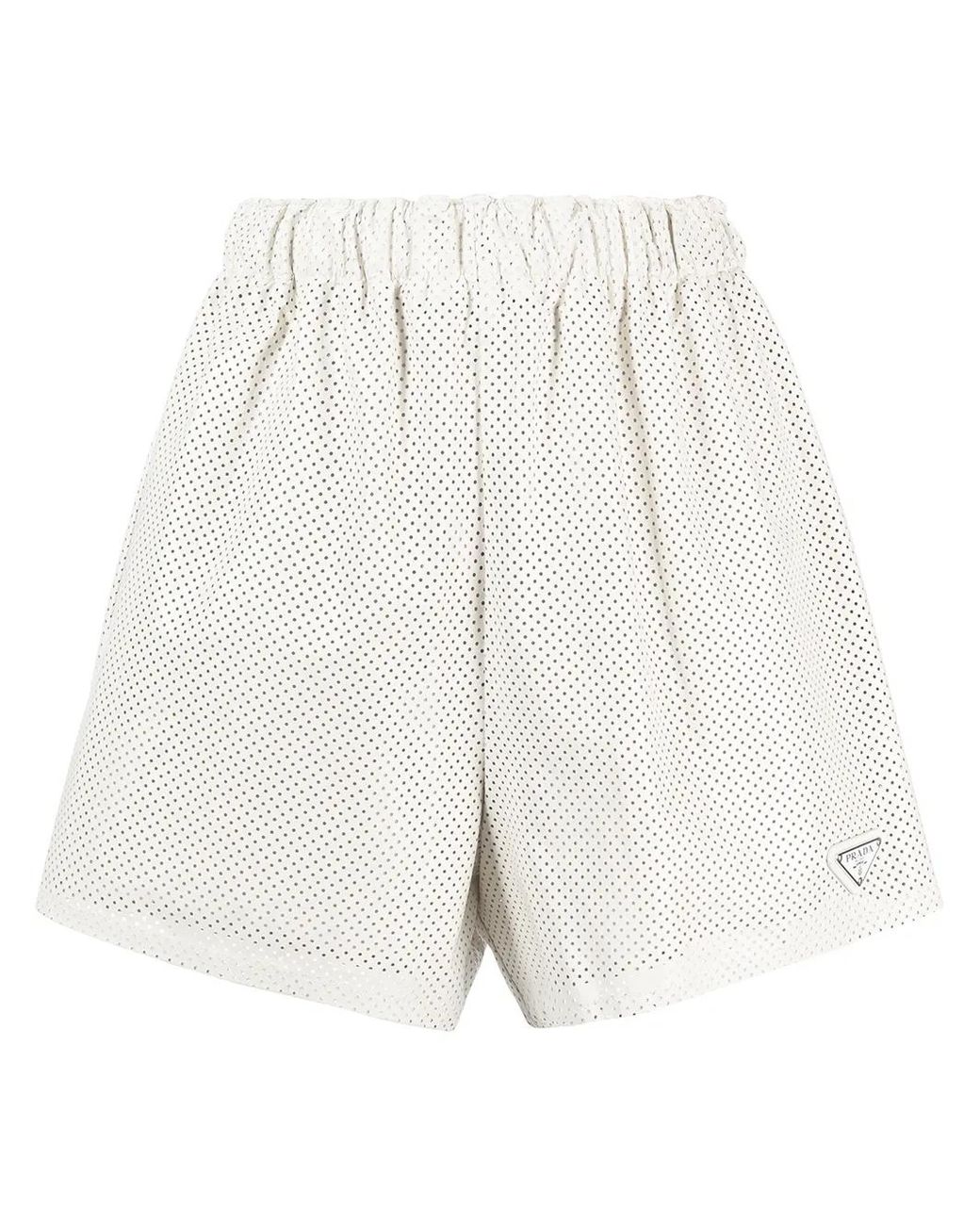 Prada White High-Waisted Logo-Plaque Shorts