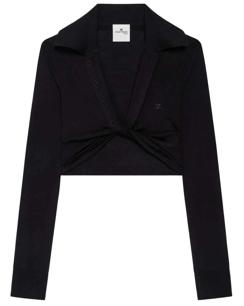 Courreges Black Twist-Detail Cropped Polo Jumper