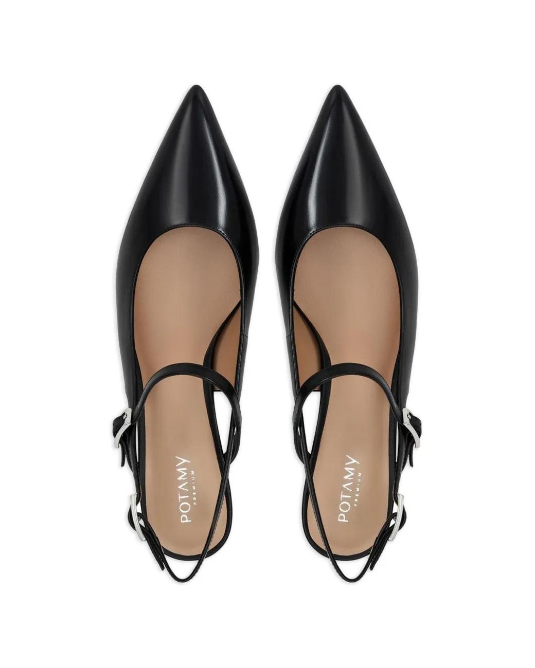POTAMY Black Buckle Strap Leather Pumps