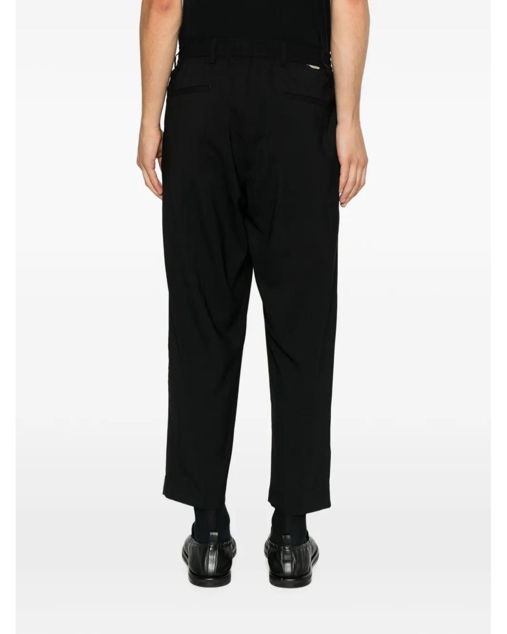 Yes London Black Pleated Elasticated-Waistband Trousers for men