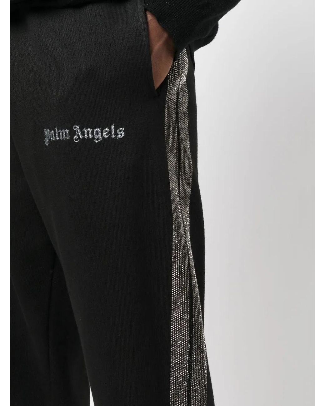 Palm Angels Black Logo-Print Cotton Track Pants for men
