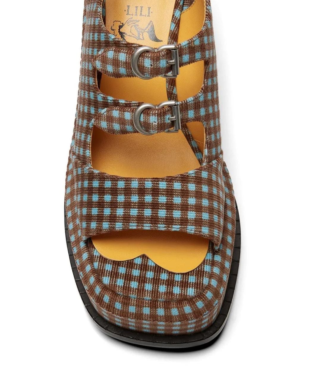 LILI CURIA Brown Edie Buckle Gingham Platform Heels