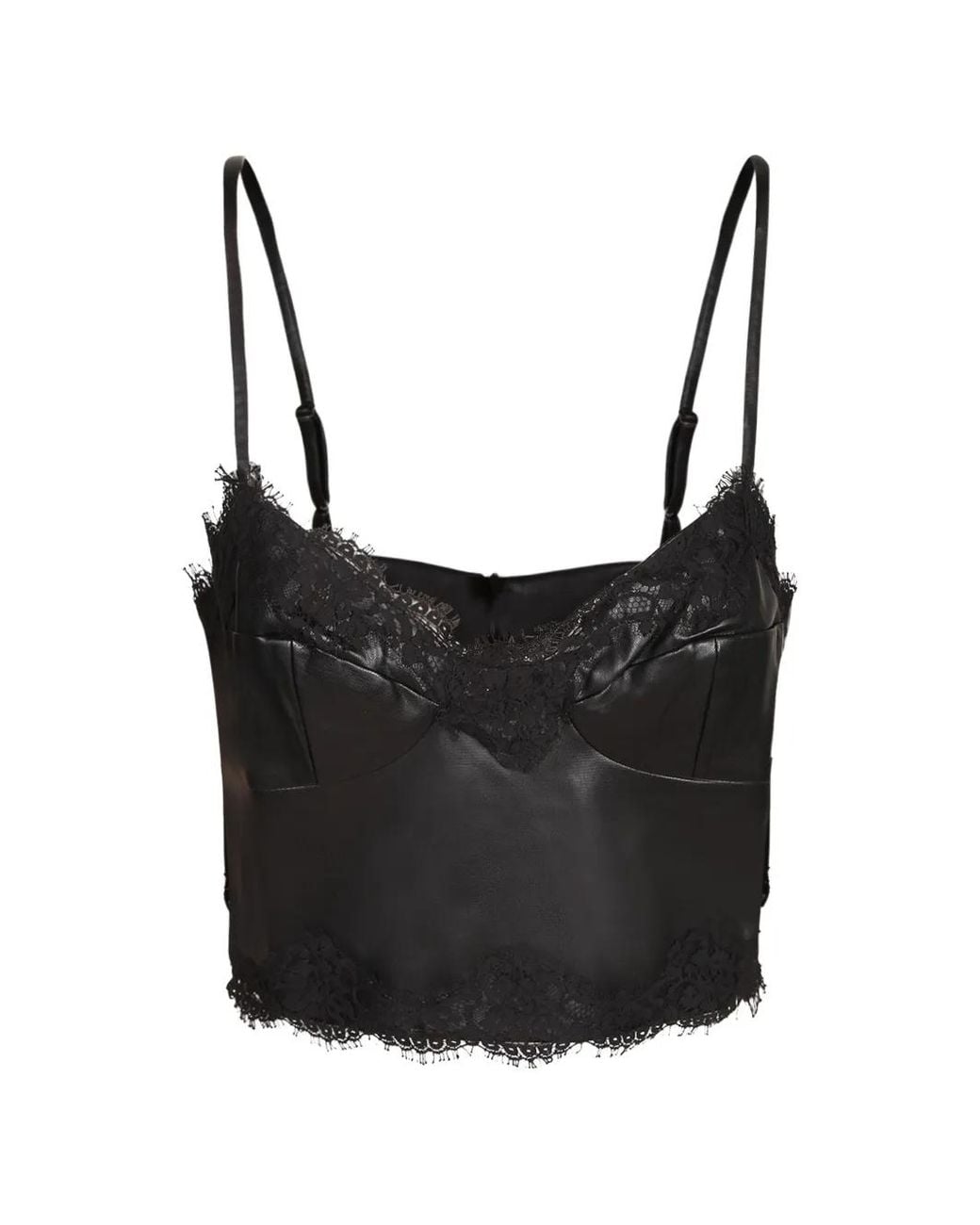 ERMANNO FIRENZE Black Lace-Trim Leather Tank Top