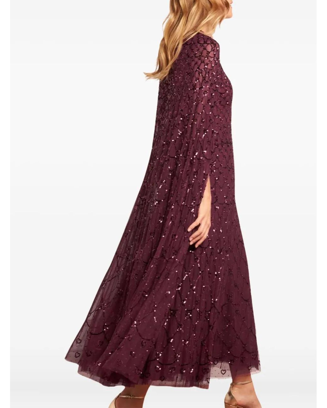 Needle & Thread Purple Heart Lattice Cape Ankle Gown