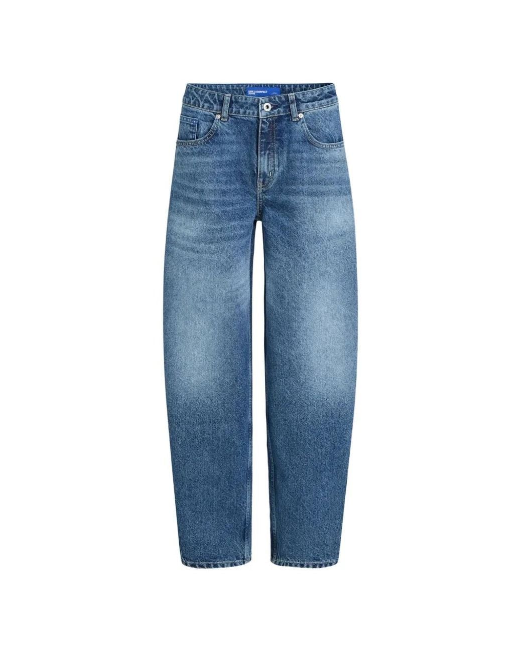 Karl Lagerfeld Blue Mid-Rise Barrel-Leg Jeans
