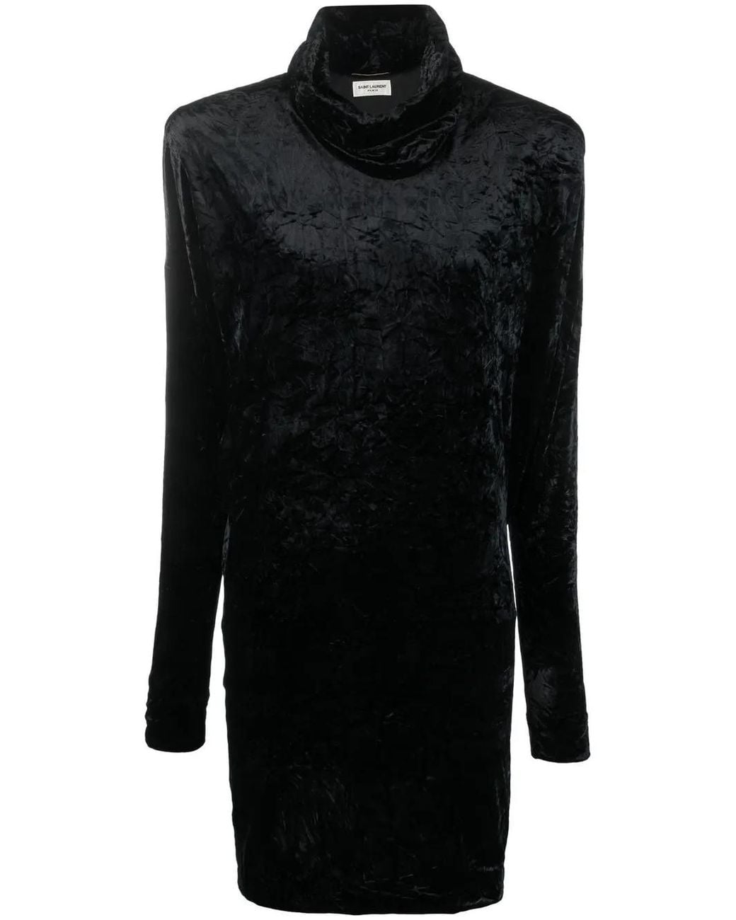 Saint Laurent Black Roll-Neck Velvet Effect Minidress