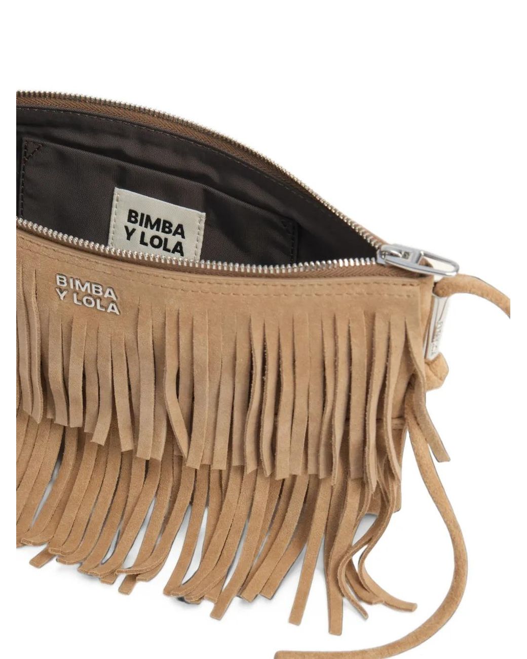 Bimba Y Lola Brown Small Clutch Bag With Natural Fringe