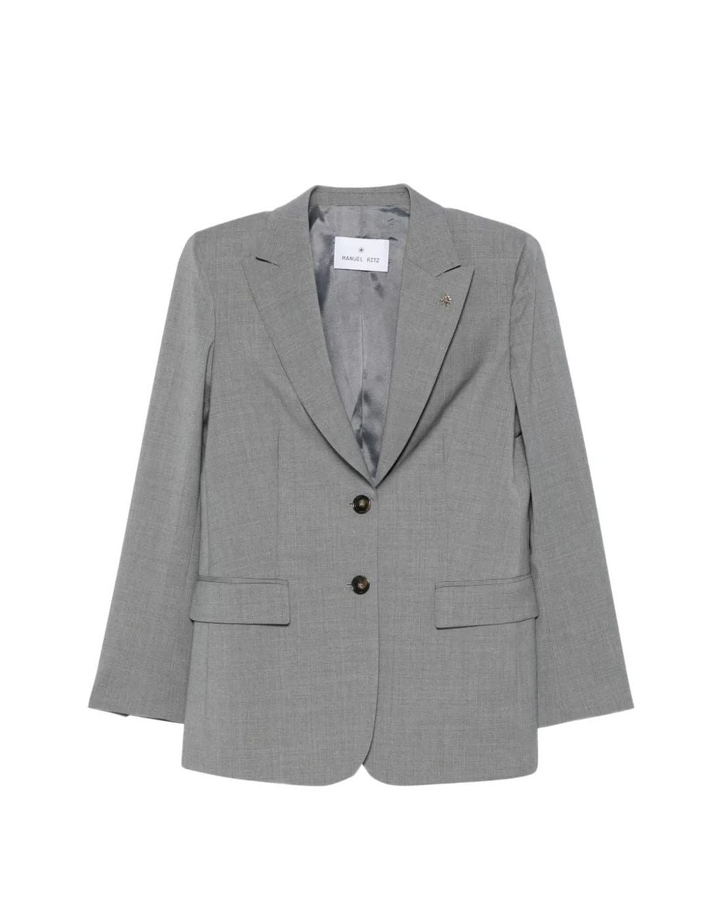 Manuel Ritz Gray Single-Breasted Wool Blazer