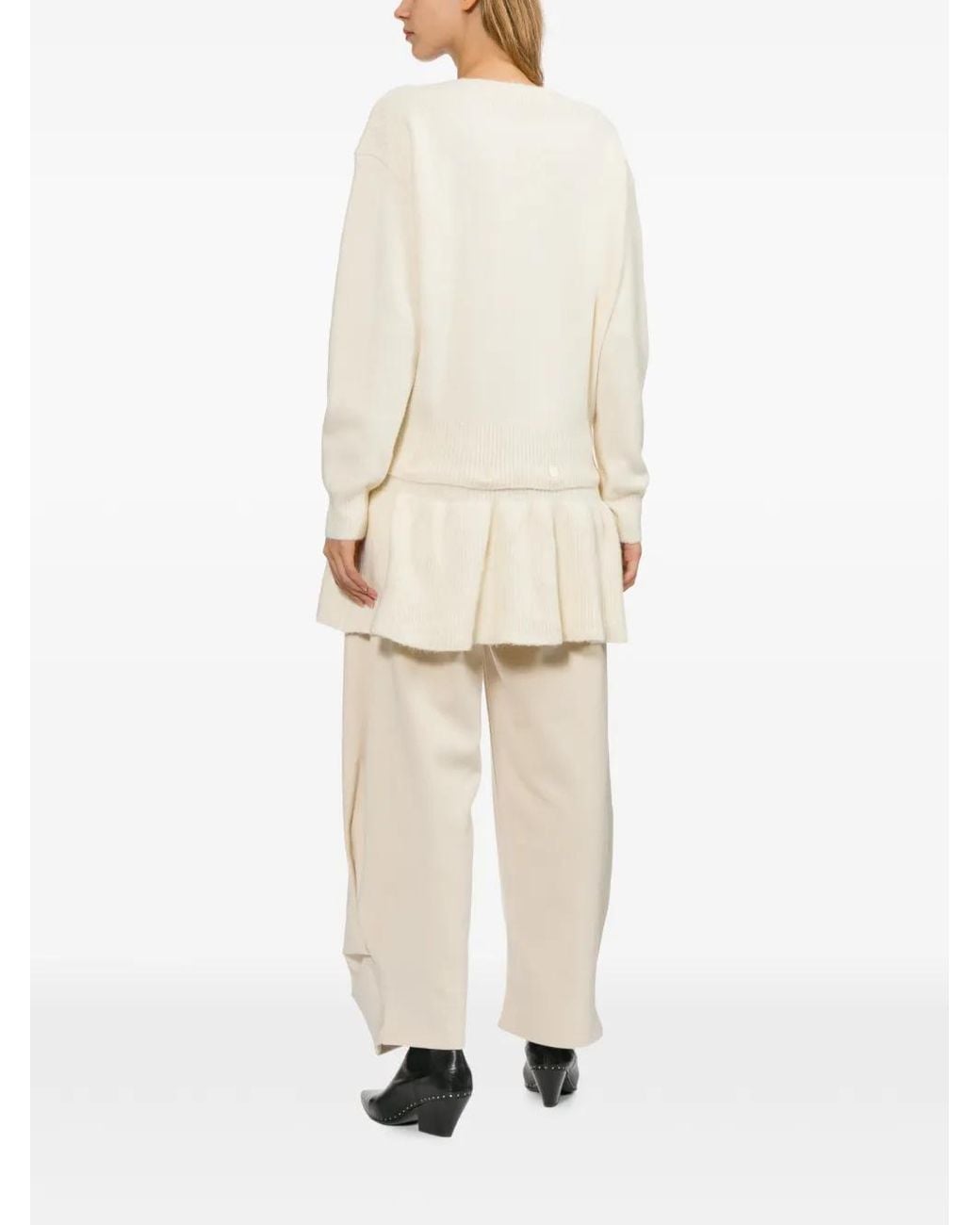 Source Unknown White Ruffled-Trim Ribbed-Knit Sweater