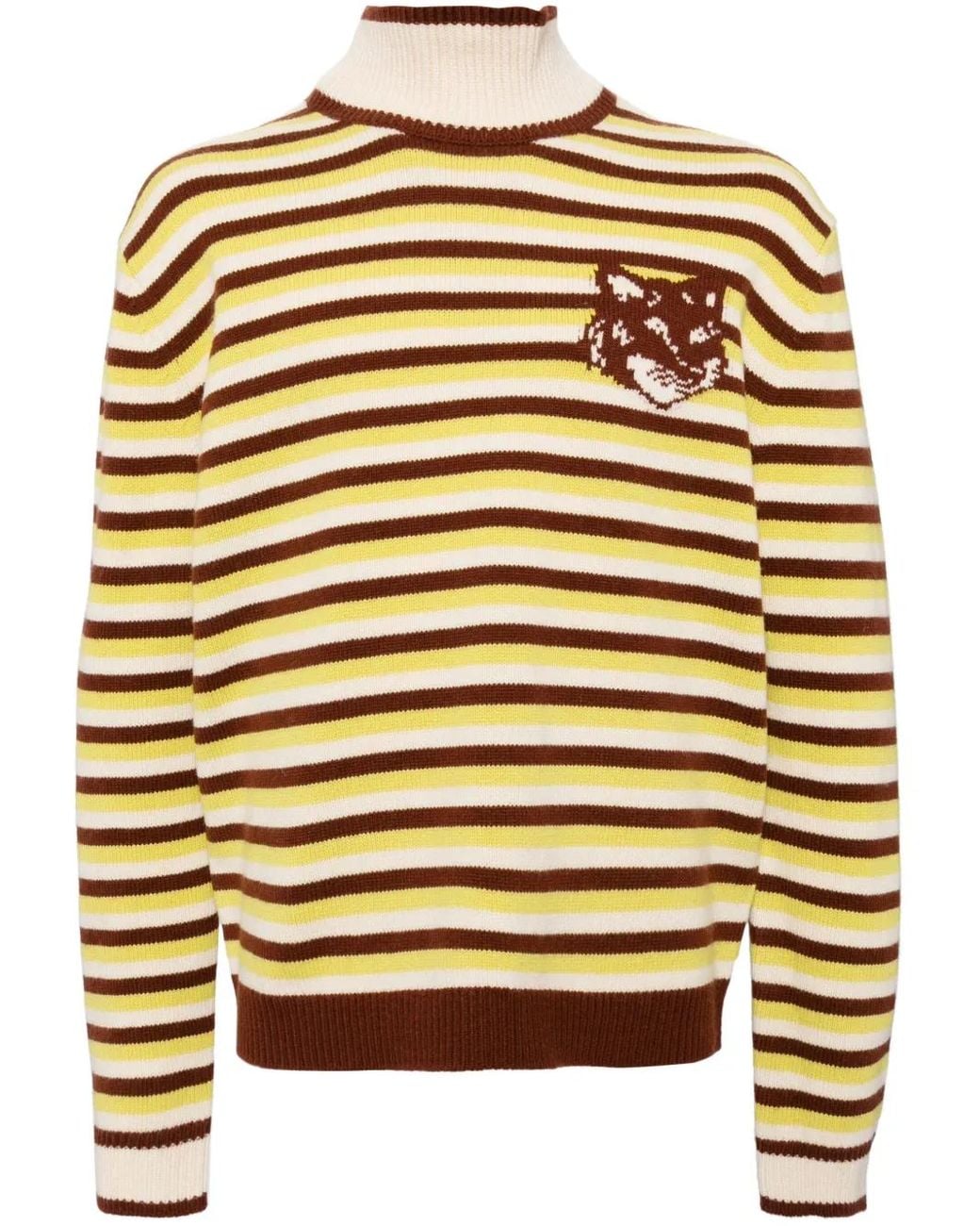 Maison Kitsuné Green Fox Head Intarsia Striped Jumper for men