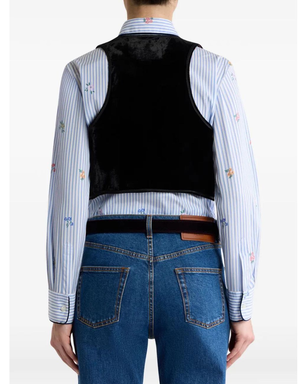 Etro Black Cropped Velvet Waistcoat With Embroidery And Beads