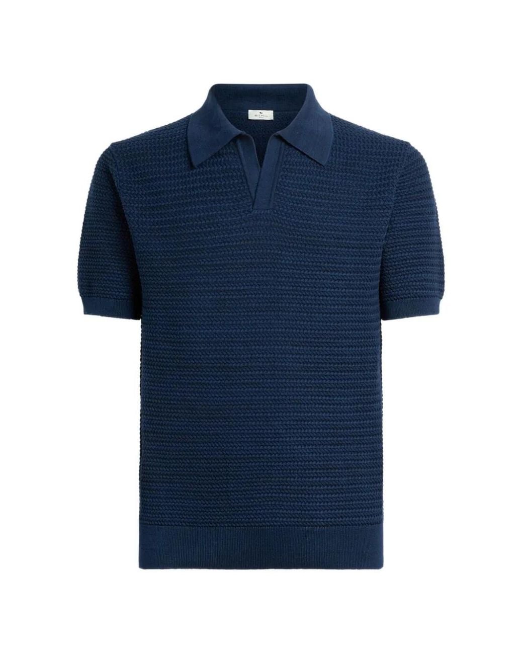 Etro Blue Knit Cotton Polo Shirt With Braided Stitch for men