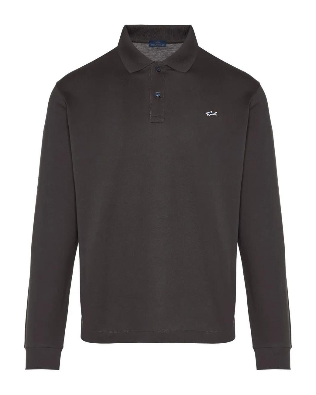 Paul & Shark Gray Logo-Patch Long-Sleeve Polo Shirt for men