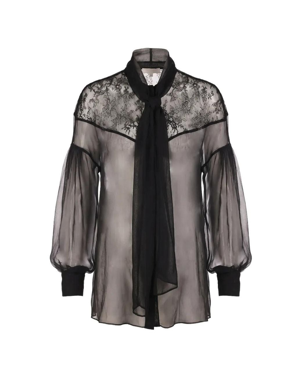 Valentino Garavani Black Lace-Panelled Pussy-Bow Shirt for men