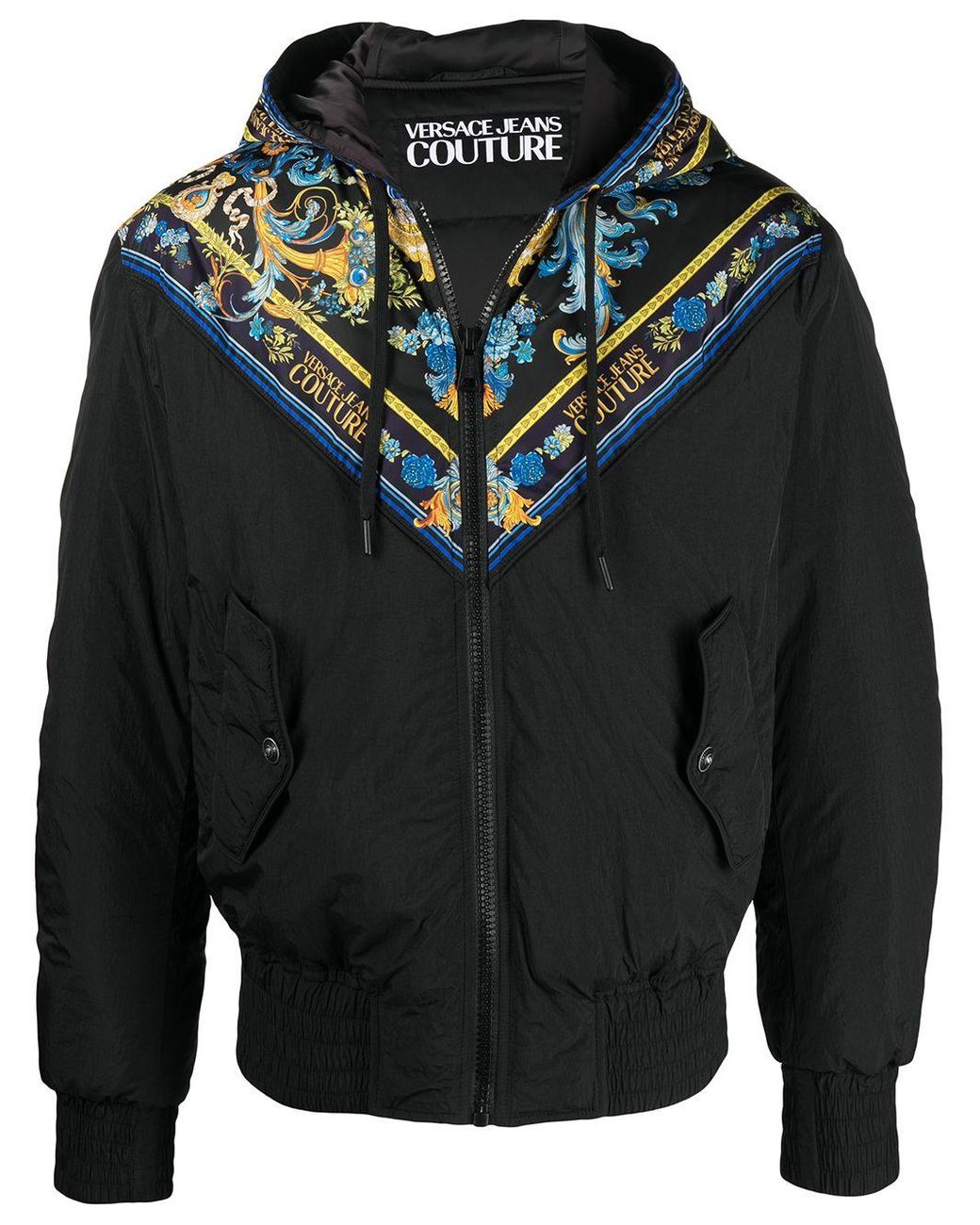 Versace Jeans Couture Denim Baroque-print Hooded Jacket in Black for ...